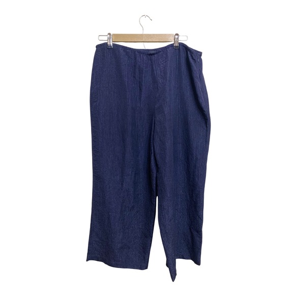 Eileen Fisher Pants - Eileen Fisher Navy Blue Crinkle Textured Wide Leg Relaxed Pants Womens Large‎